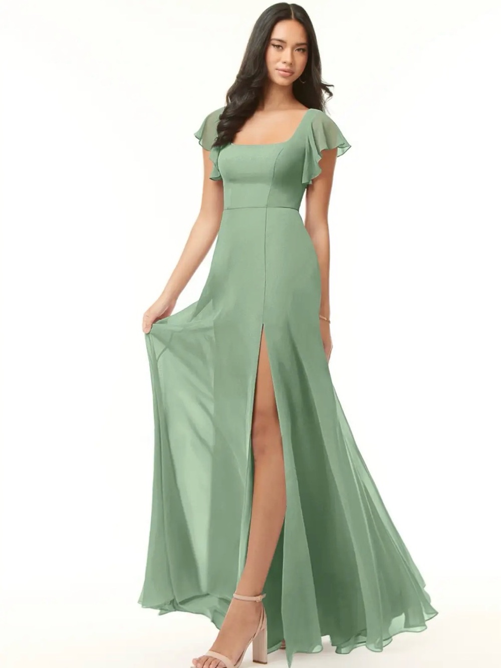 Azazie Bondie Flutter-Sleeve Maxi Gown
Colour: Matcha Size:8